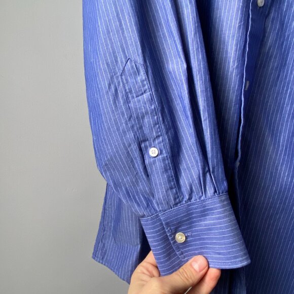 🍂 Classic Blue Pinstriped Chic Oversized Button Down Shirt by Tommy Hilfiger - Picture 3 of 8